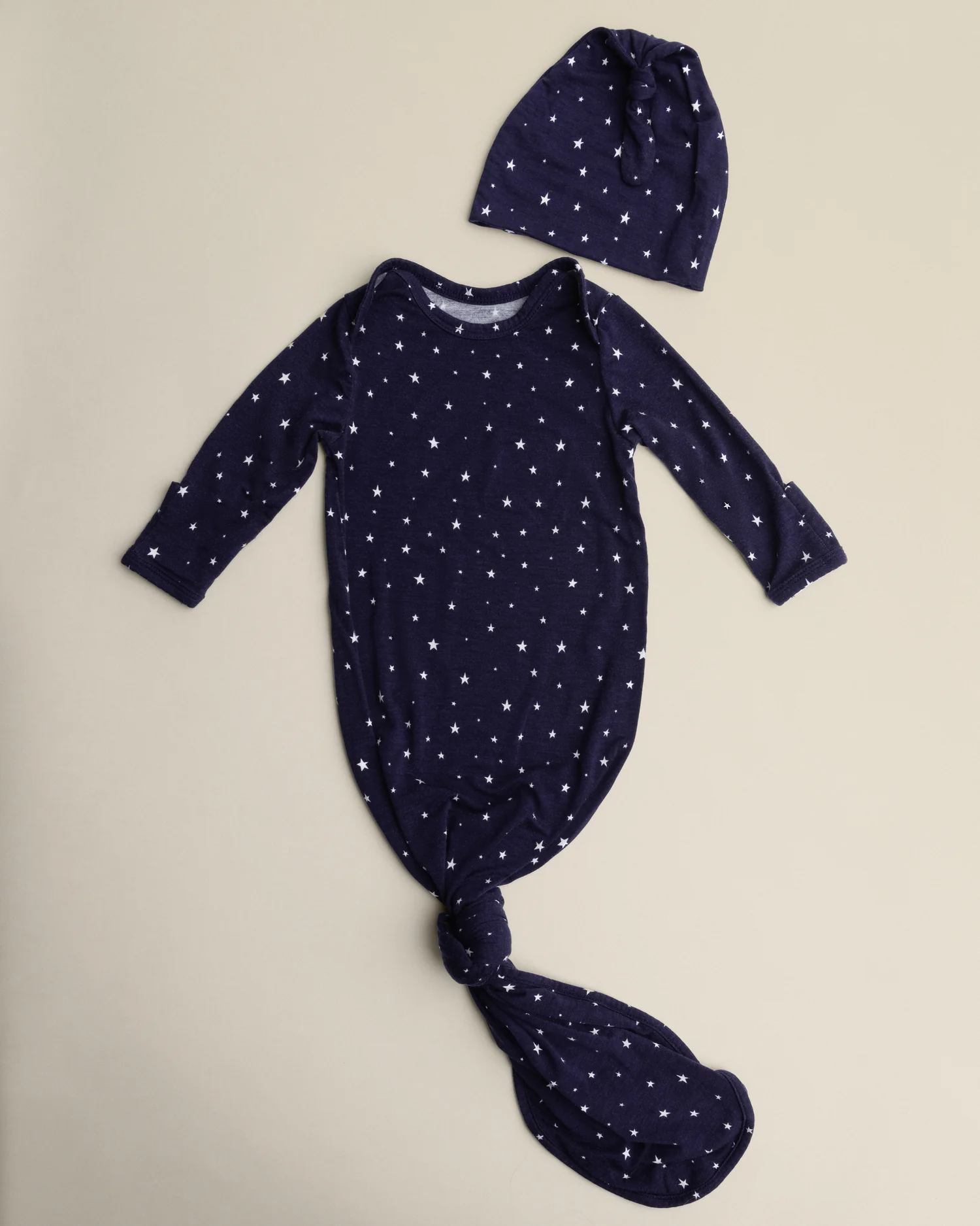 Bamboo Knotted Baby Gown & Hat | Navy Stars - Image 3