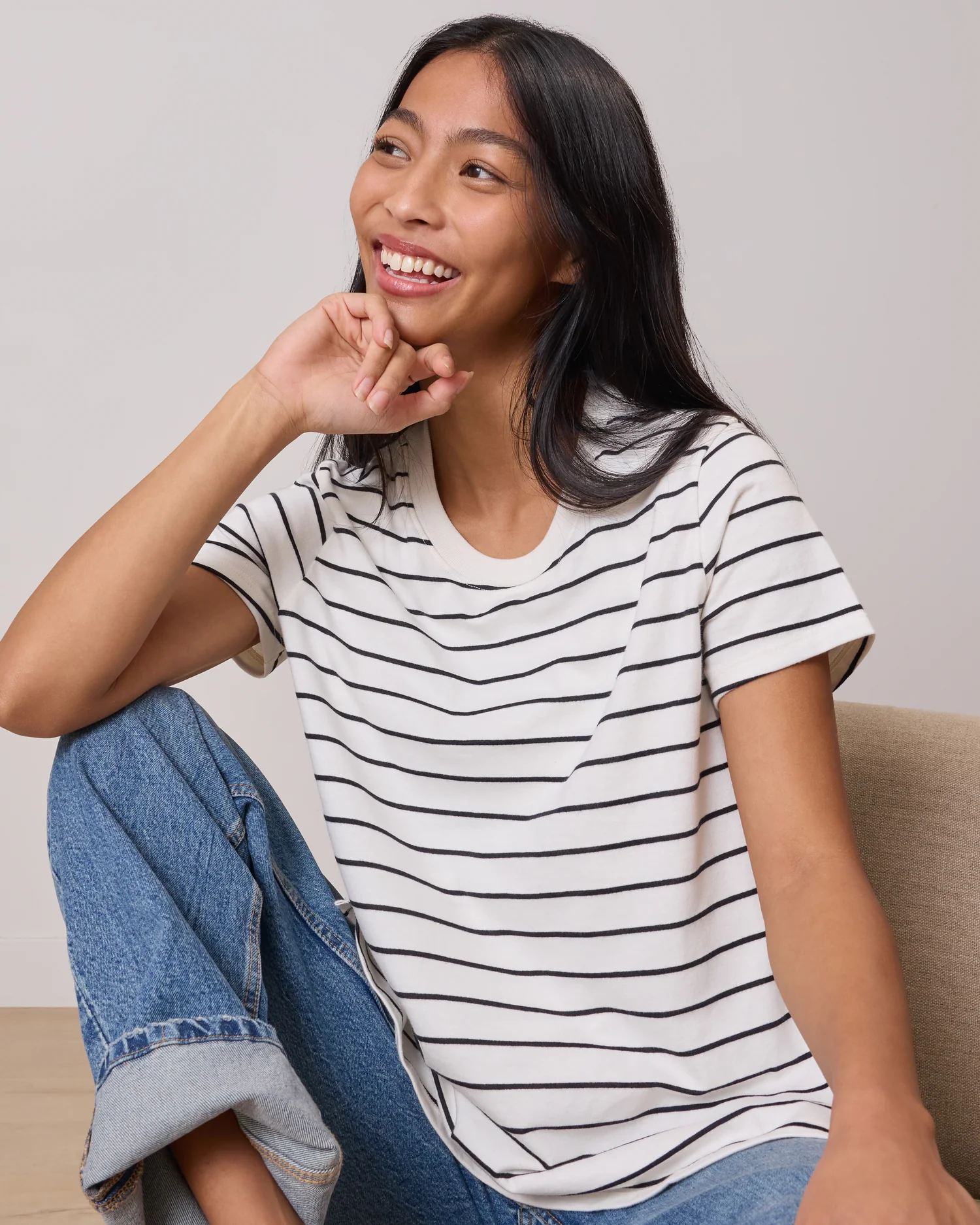 Classic Cotton Nursing T-shirt | White & Black Stripe - Image 6