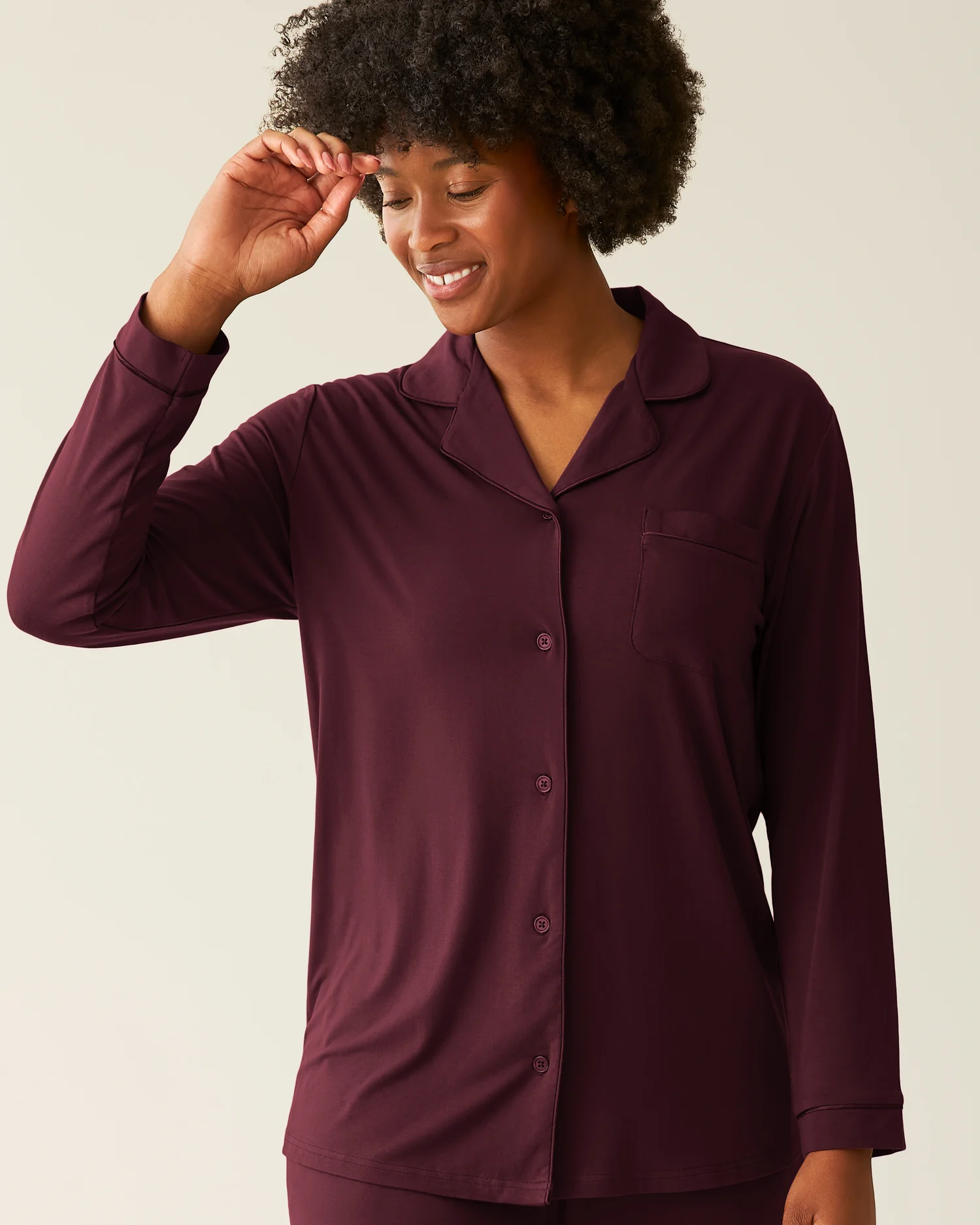 Clea Bamboo Long Sleeve Pajama Set | Deep Burgundy - Image 3