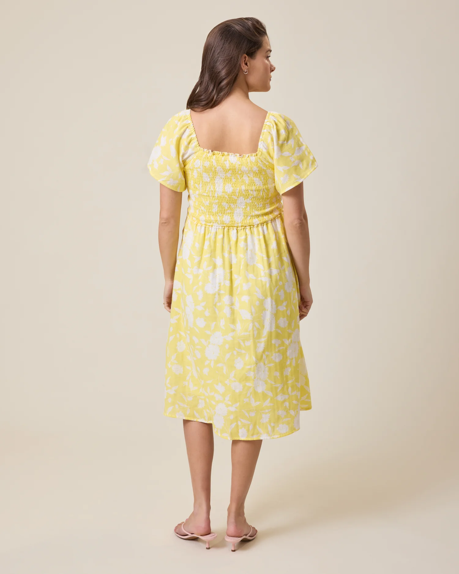 Lola Smocked Maternity & Nursing Midi Dress | Yellow Floral - Image 7