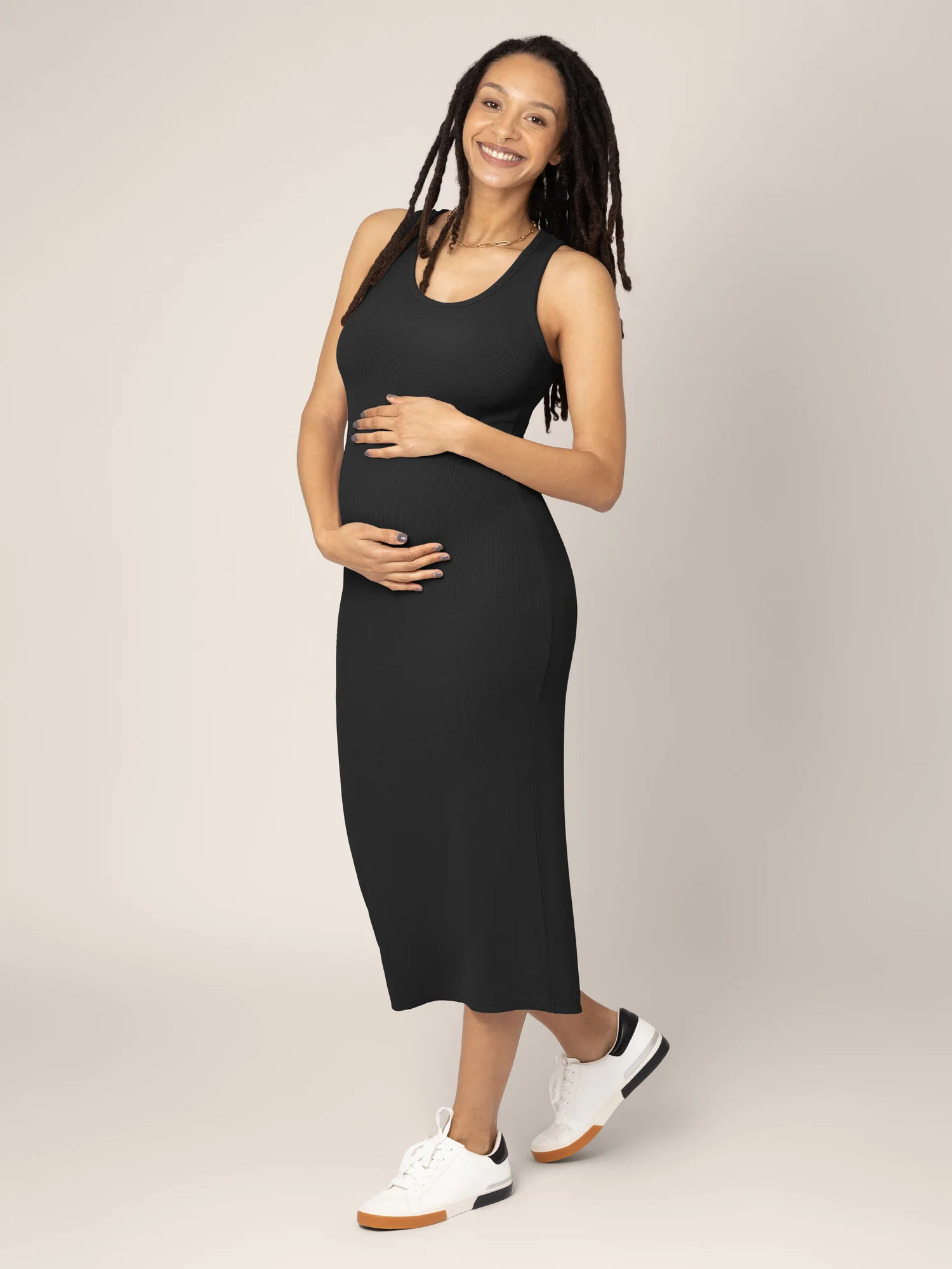 Olivia Ribbed Bamboo 2-in-1 Maternity & Nursing Dress | Black - Image 3