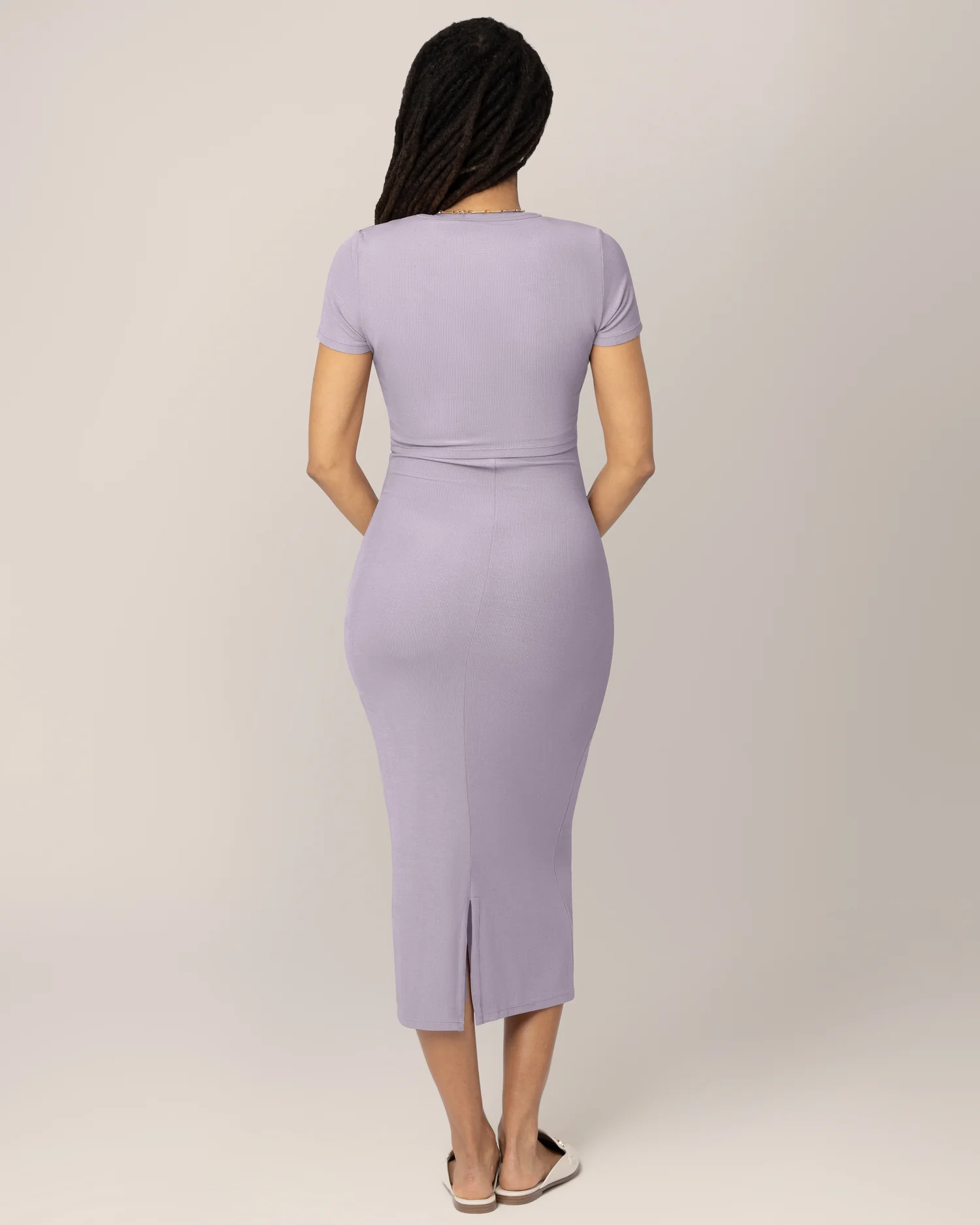 Olivia Ribbed Bamboo 2-in-1 Maternity & Nursing Dress | Lavender Mist - Image 4