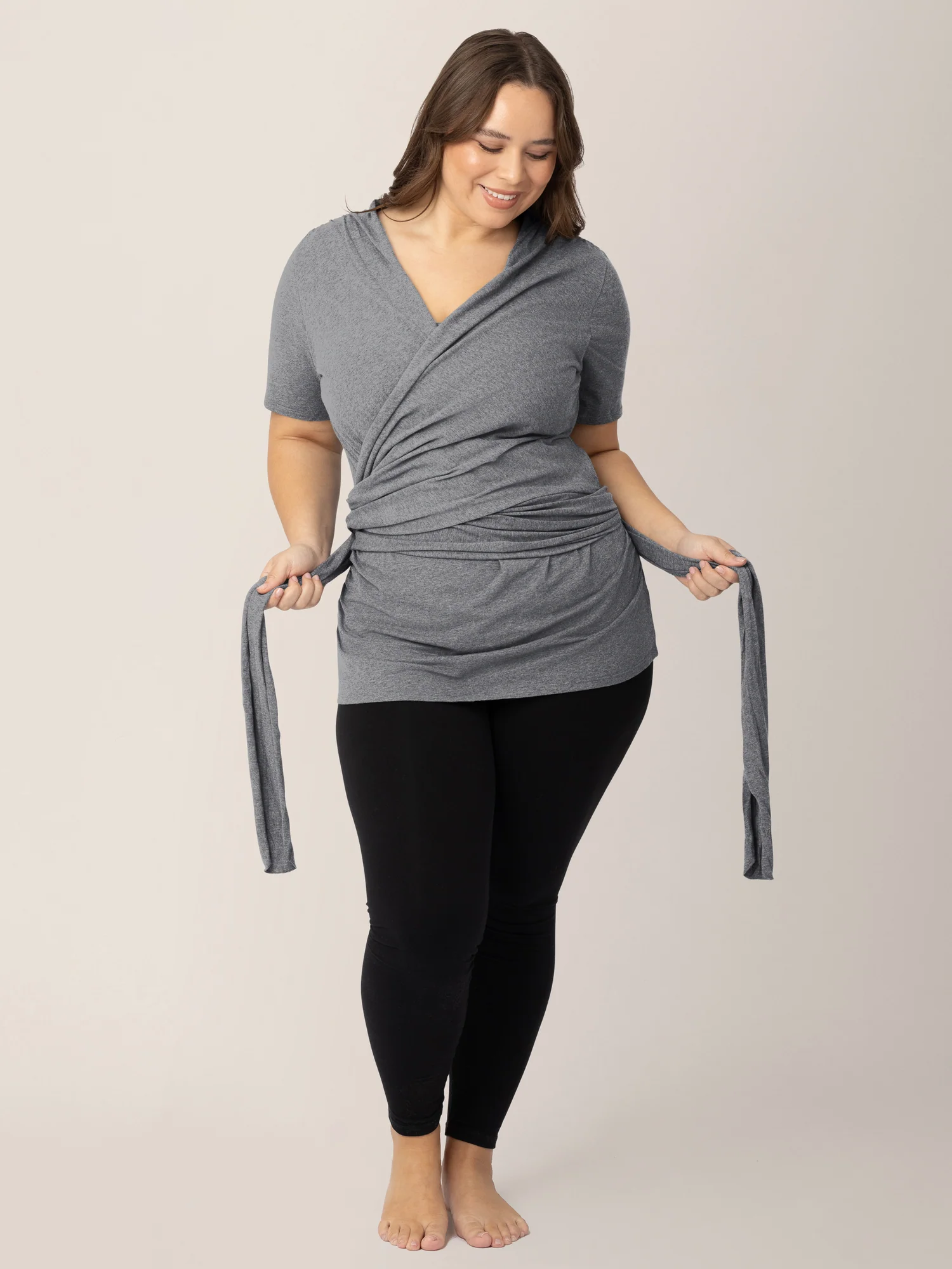 Organic Cotton Skin to Skin Short Sleeve Wrap Top | Charcoal Grey Heather - Image 6