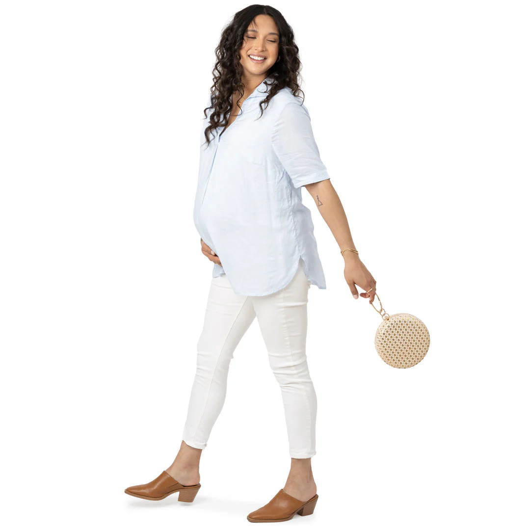 Oversized Nursing & Maternity Collared Top | Blue Pinstripe - Image 4