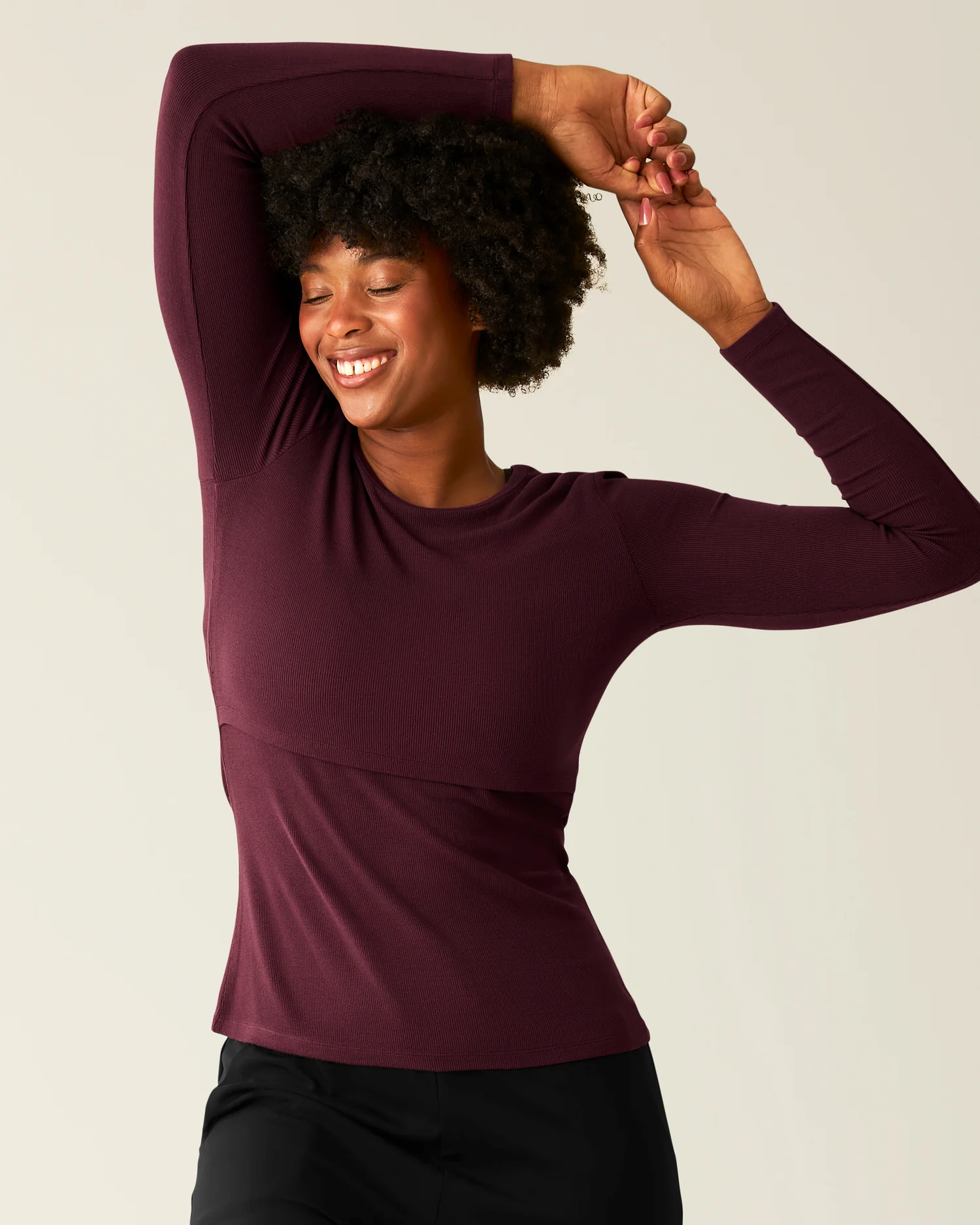 Ribbed Bamboo Long Sleeve Nursing T-shirt | Deep Burgundy