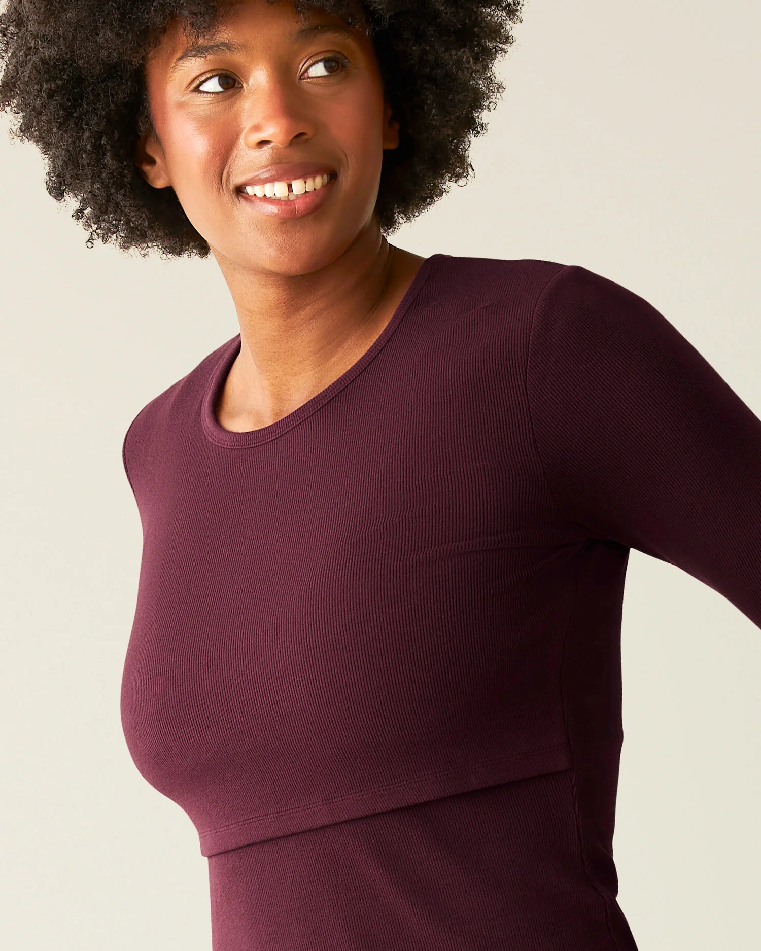 Ribbed Bamboo Long Sleeve Nursing T-shirt | Deep Burgundy - Image 4