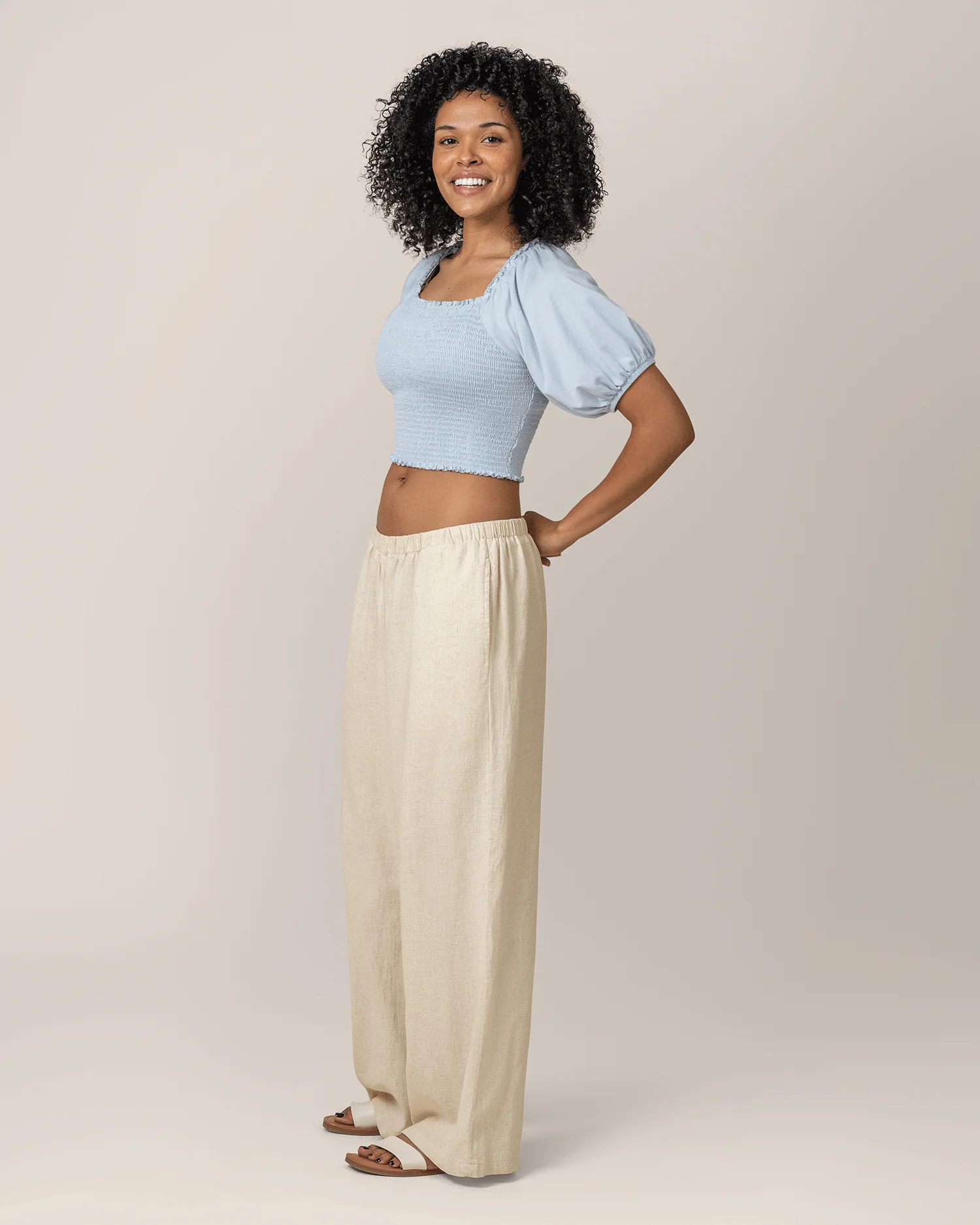 Sophia Smocked Cropped Nursing Top | French Blue - Image 5